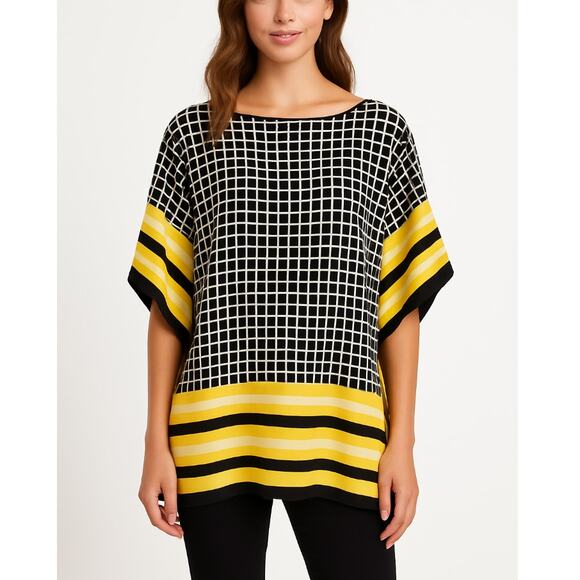 Michael KORS Flowy Geometric Design Black, White & Yellow Tunic - Size S/M 💛🖤 - Picture 1 of 8